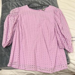 A New Day Short Puff Sleeve Eyelet Top